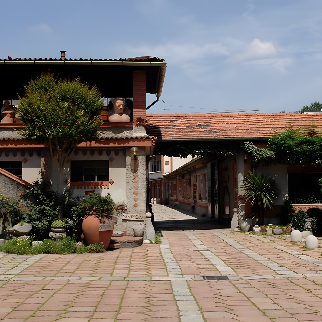 Brick courtyard and garden at Fornace Curti